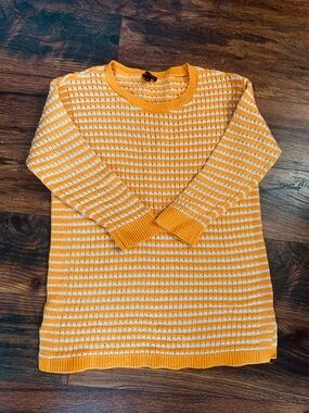 Talbots Orange and White Striped Crewneck Sweater